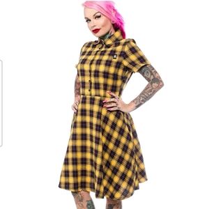 Sourpuss Yellow Plaid Skater Dress XL Never Worn